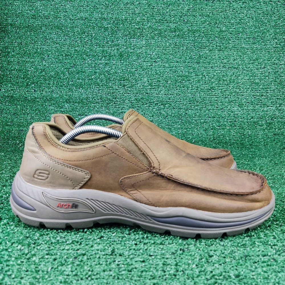 Skechers Shoes Men 10.5 Brown Arch Fit Orvan Trayver Slip On Loafers 204184 DSRT